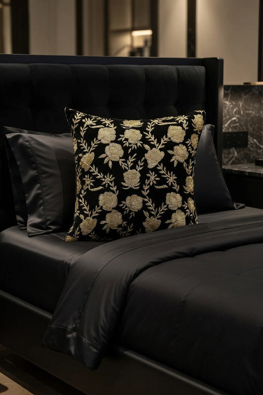 Handmade Velvet Cushion Cover (Black and Silver)