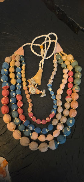 Fabric wrapped beaded necklace - Design 4