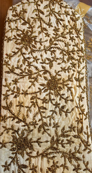 Handmade Beaded Table  Runner (Off white & gold)