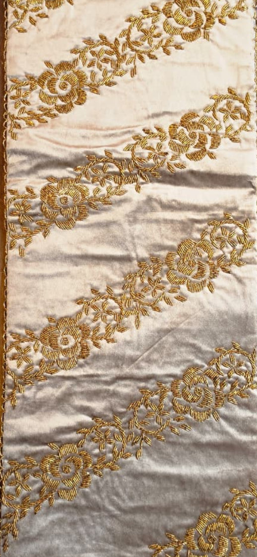 Handmade Beaded Runner - Greyish silver & Gold