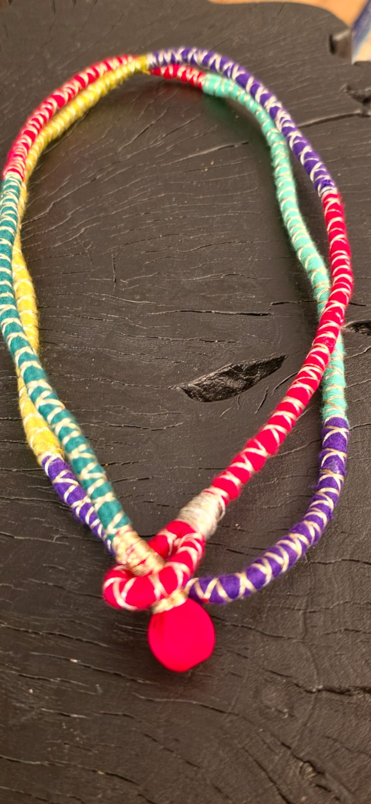 Fabric wrapped beaded necklace - Design- 6