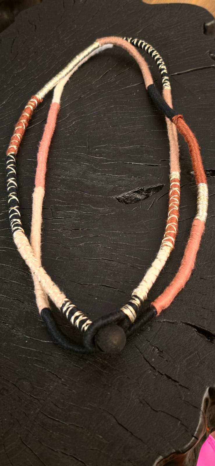 Fabric wrapped beaded necklace - Design 5