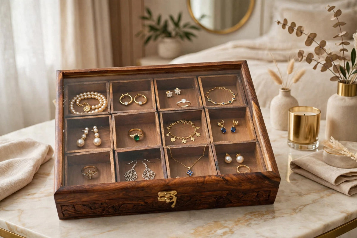 Handcarved wooden multi purpose Box - (design 2)