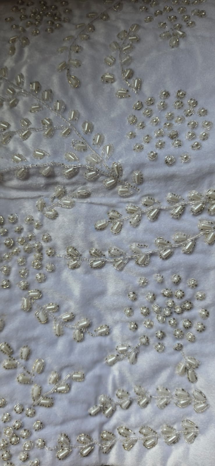 Handmade Velvet Cushion Cover (Pure White Silver and Pearl)