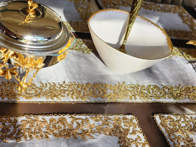 Grey Beaded Placemats and Table Runner - Handmade Stories