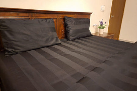 Premium Quality Bedsheet (Black & White Stripe) - Handmade Stories