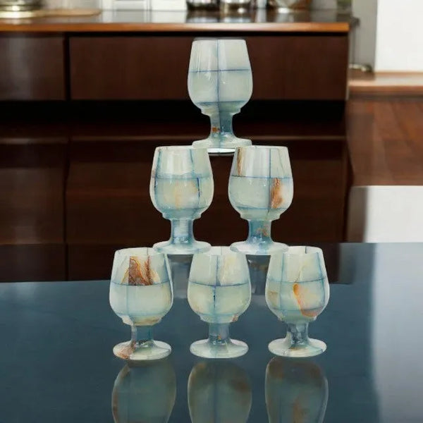 Onyx Marble glass - Blue  (set of 6 pcs)