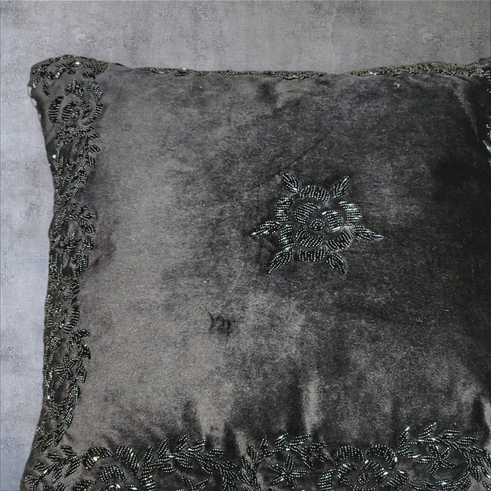 Handmade velvet Cushion Cover (Black on Black)