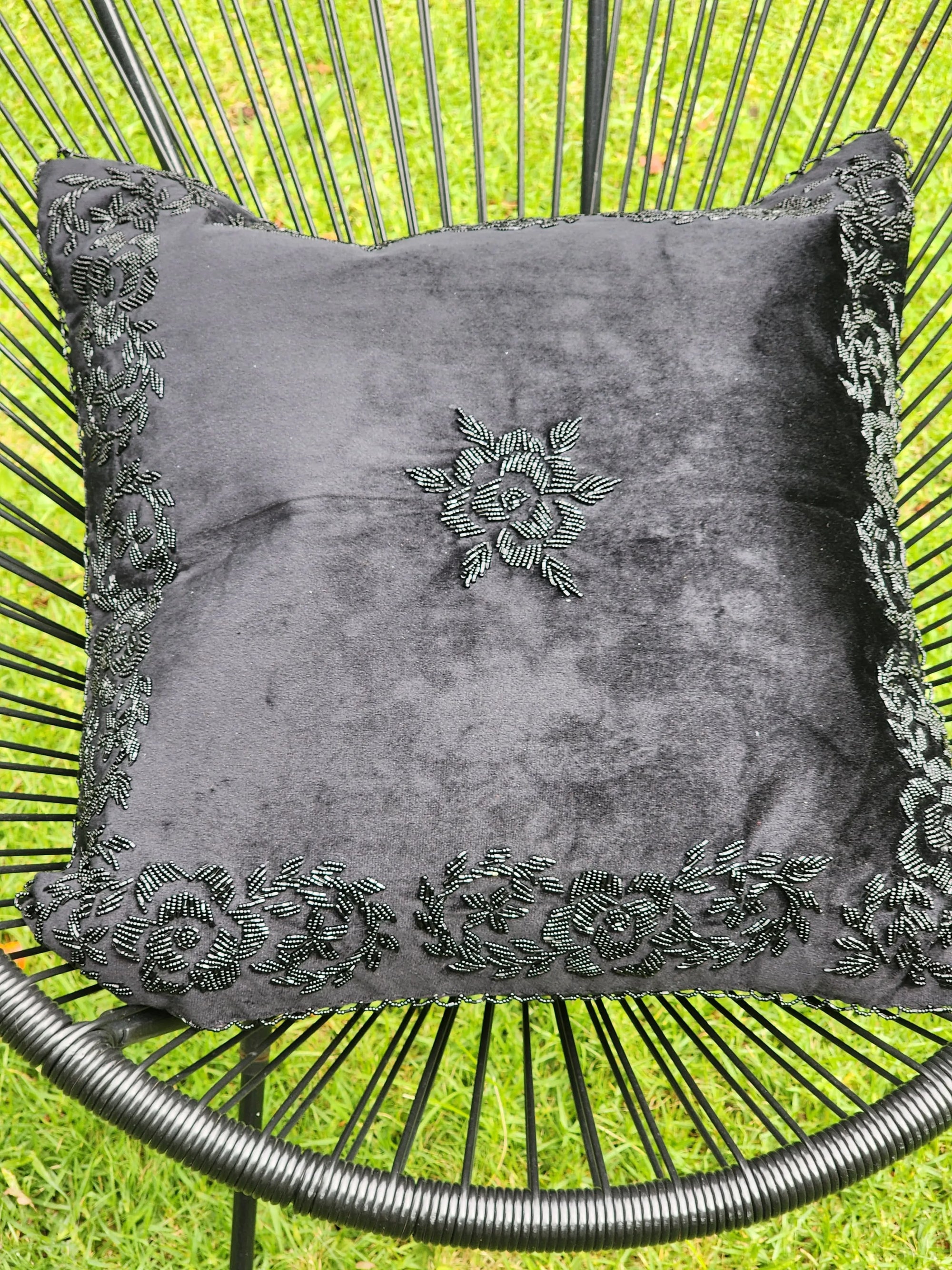 Handmade velvet Cushion Cover (Black on Black)