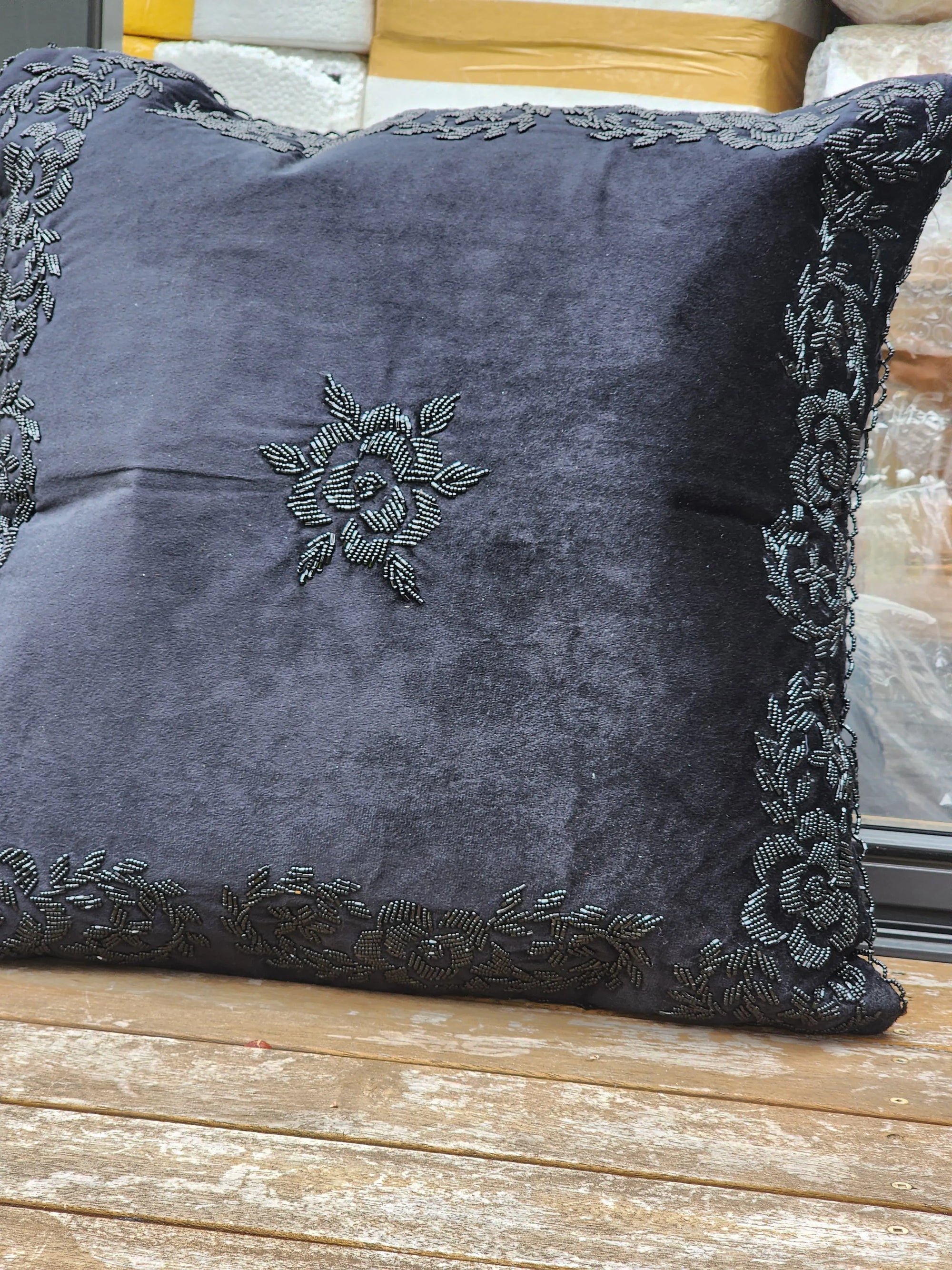 Handmade velvet Cushion Cover (Black on Black)