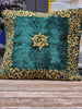 Handmade velvet Cushion Cover (Emerald Green and Gold) border