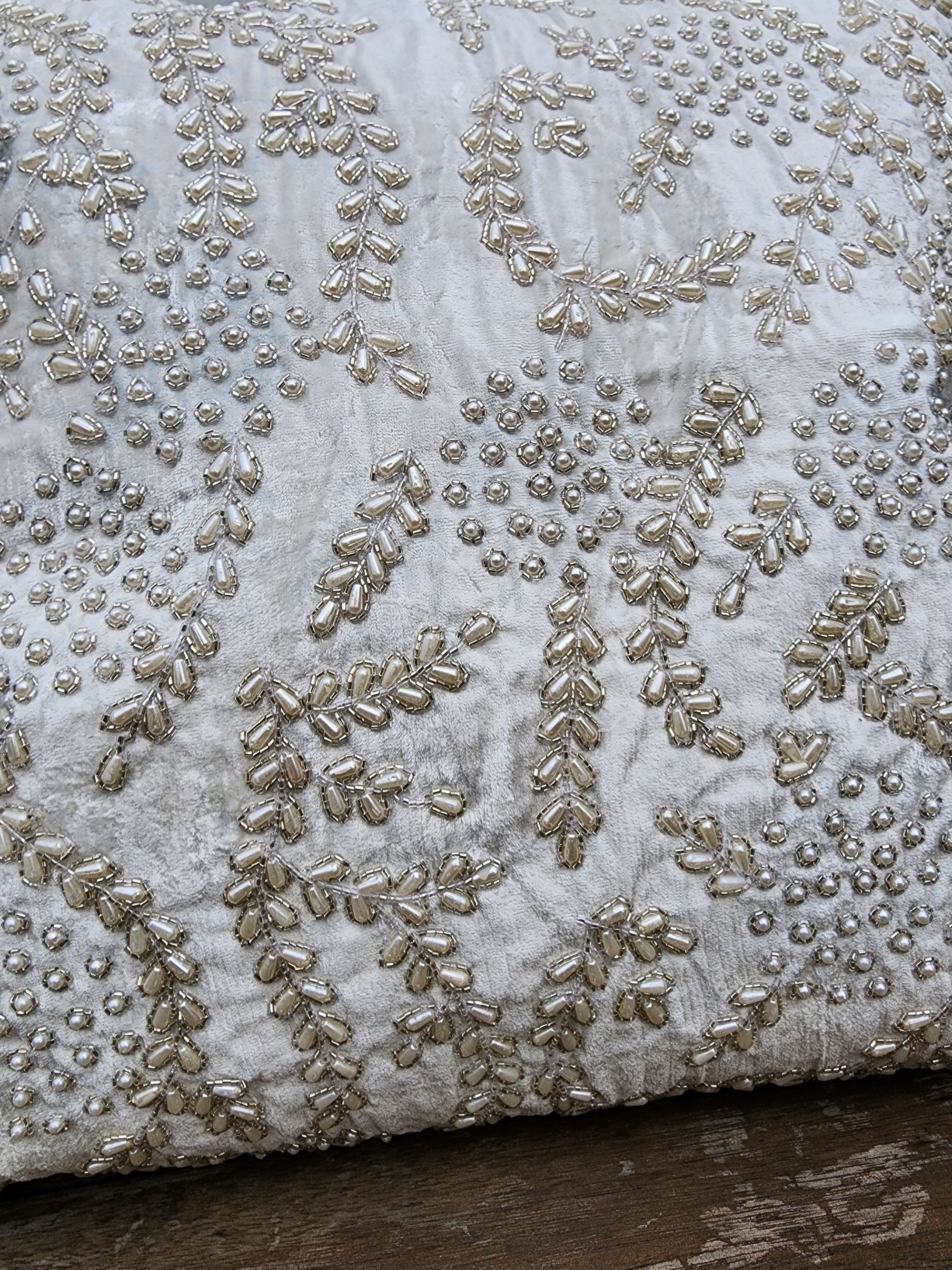 Handmade velvet Cushion Cover (White Pearl)