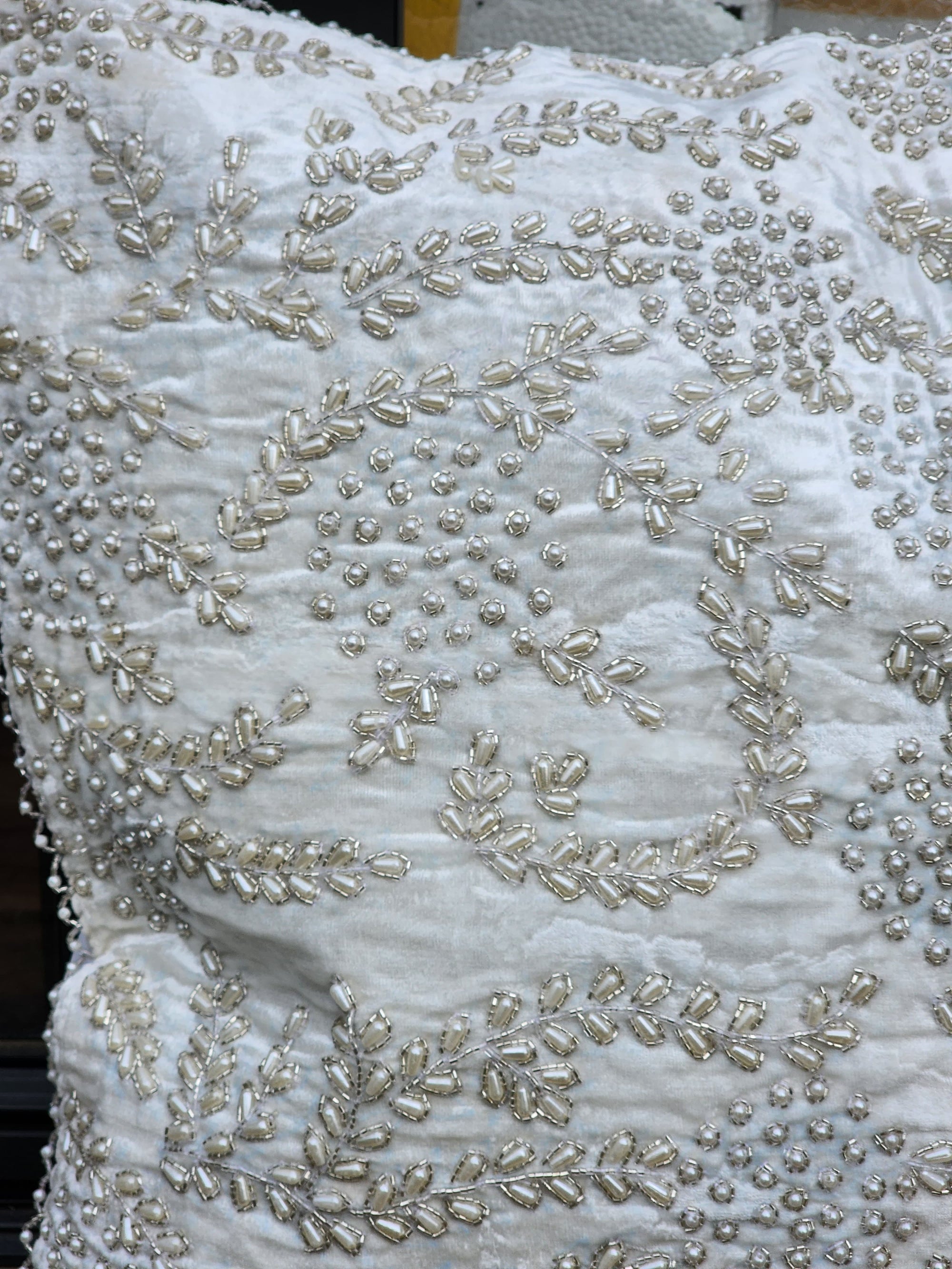 Handmade velvet Cushion Cover (White Pearl)