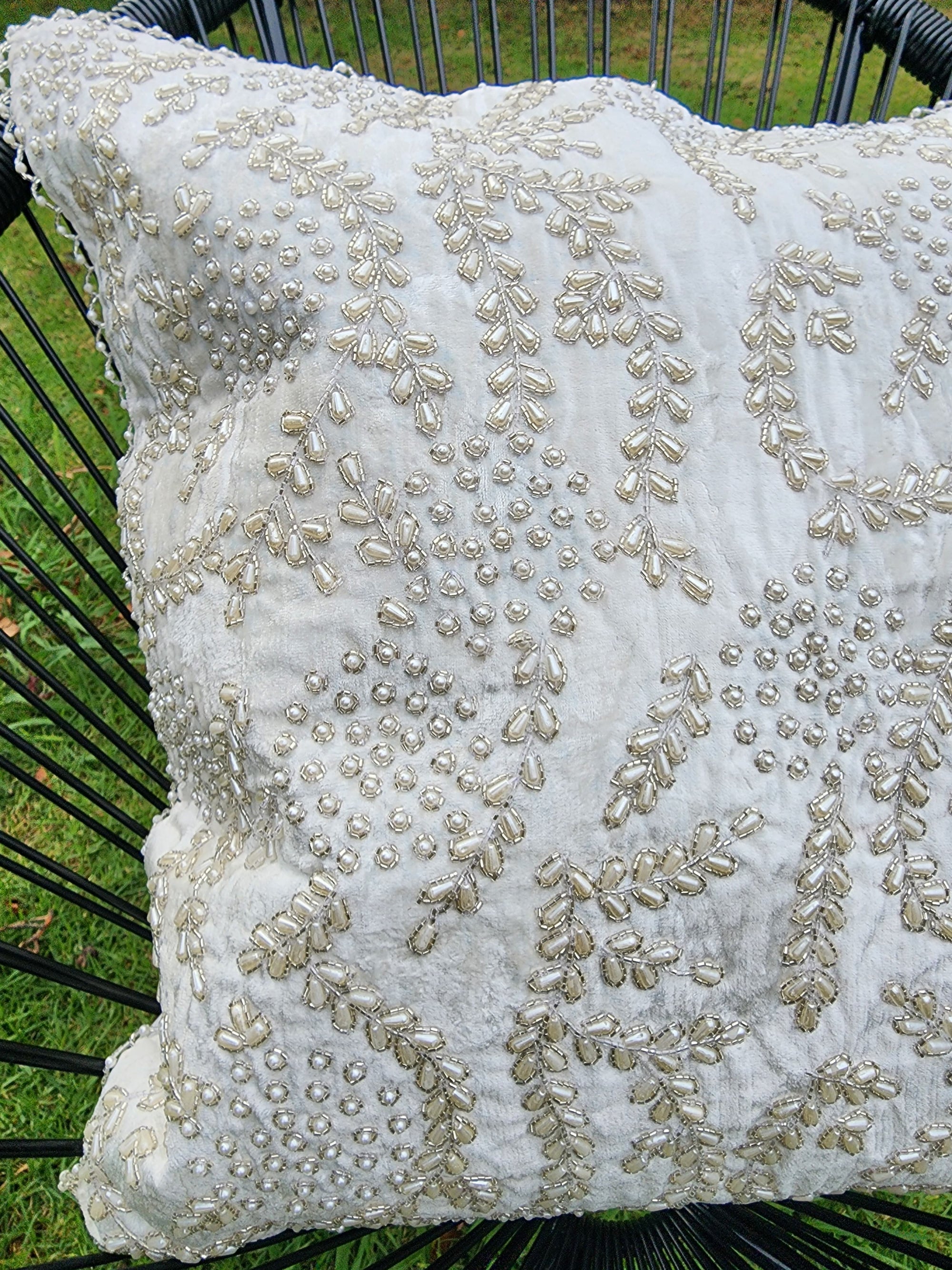 Handmade velvet Cushion Cover (White Pearl)