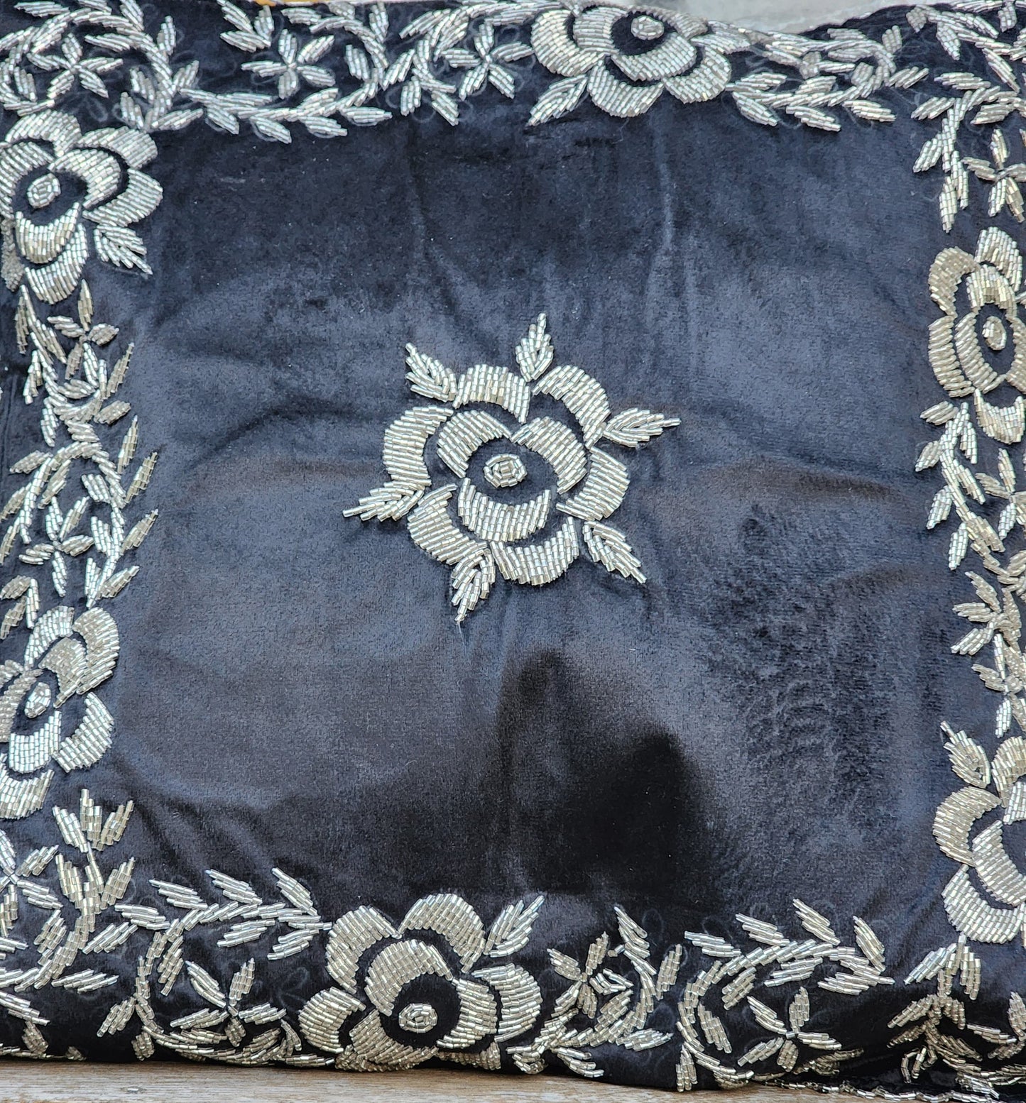 Handmade velvet Cushion Cover (Black and Silver)