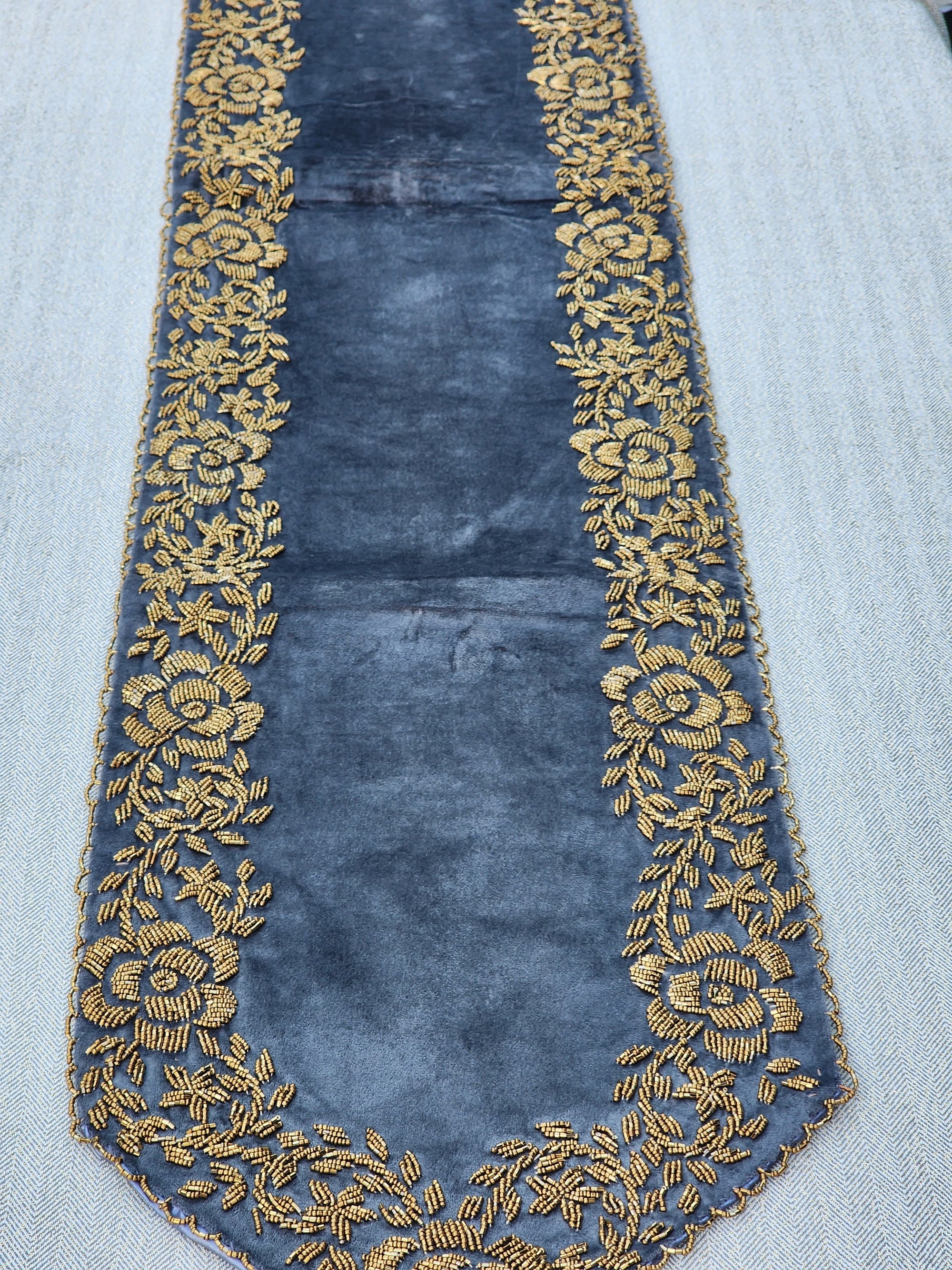 Grey and Gold Handmade Beaded Runner (Border Design 1)