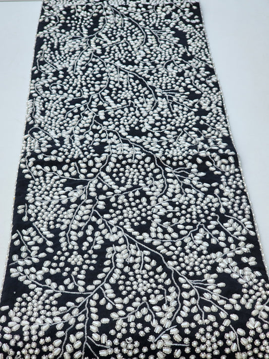 Handmade Table Runner (Black and Silver with Pearl) - Handmade Stories