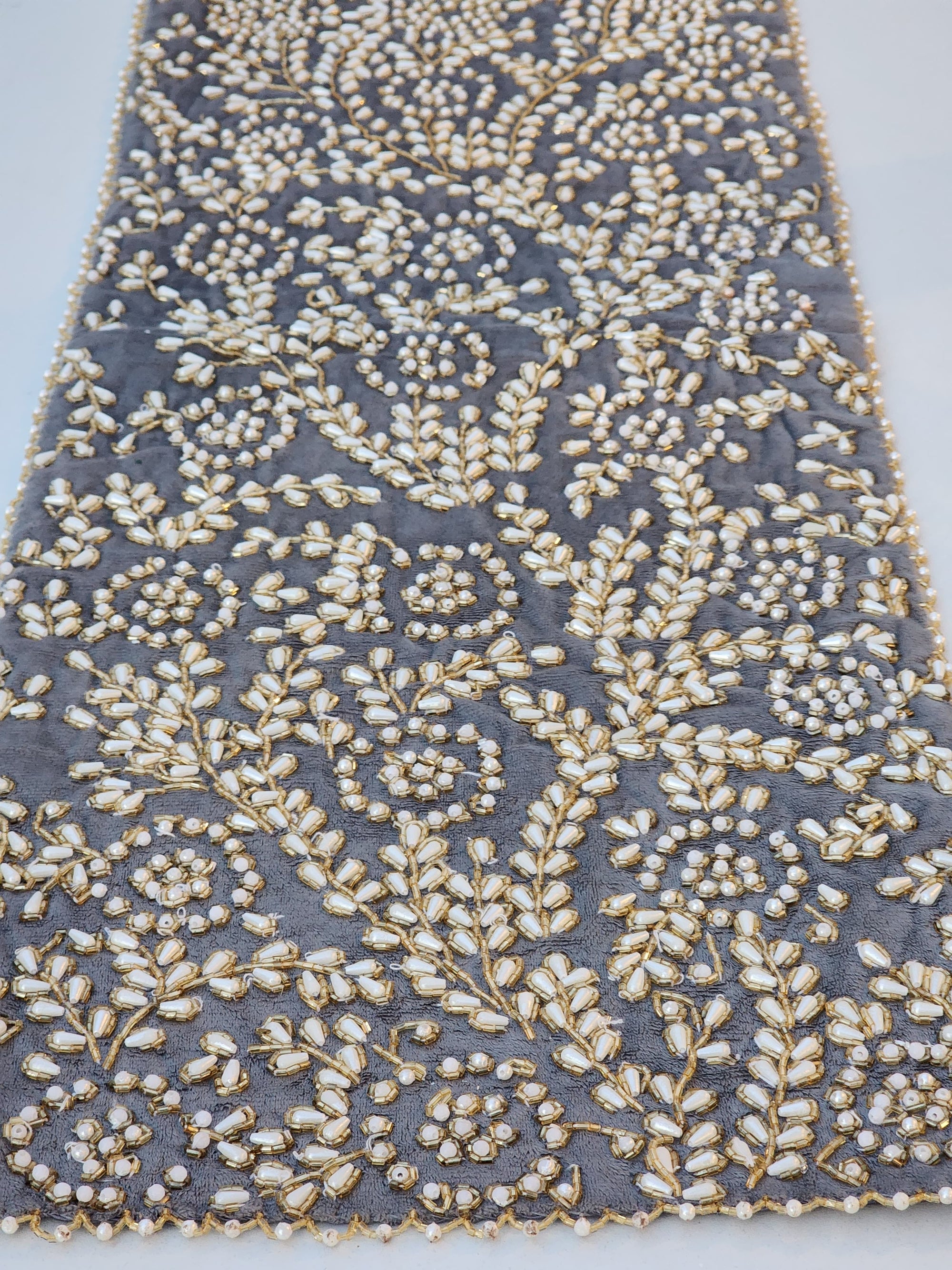 Grey and Gold with Pearl Handmade Table Runner Set