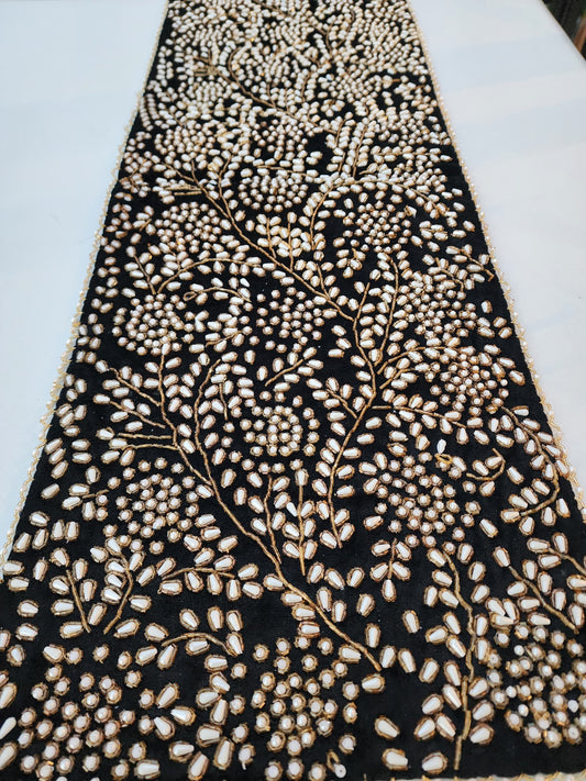 Black and Gold with Pearl Handmade Table Runner