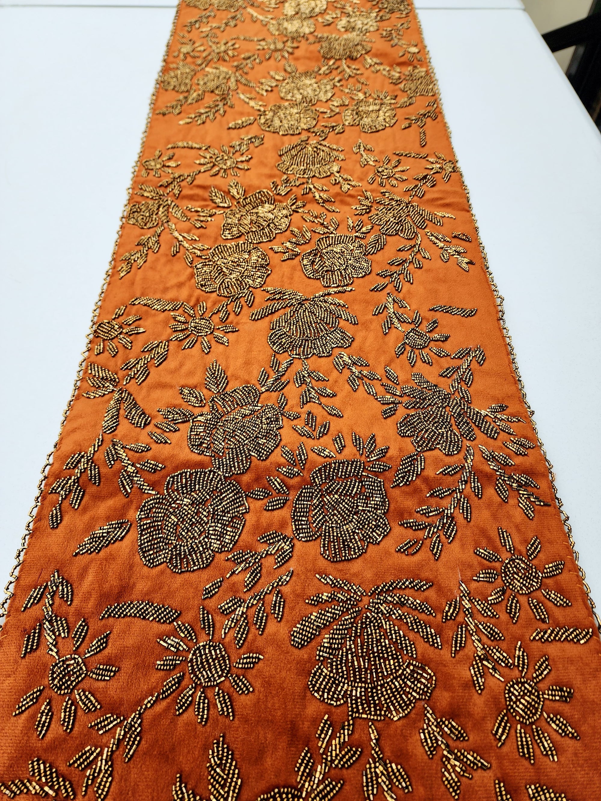 Burnt Orange Handmade Beaded Runner (Design-2)