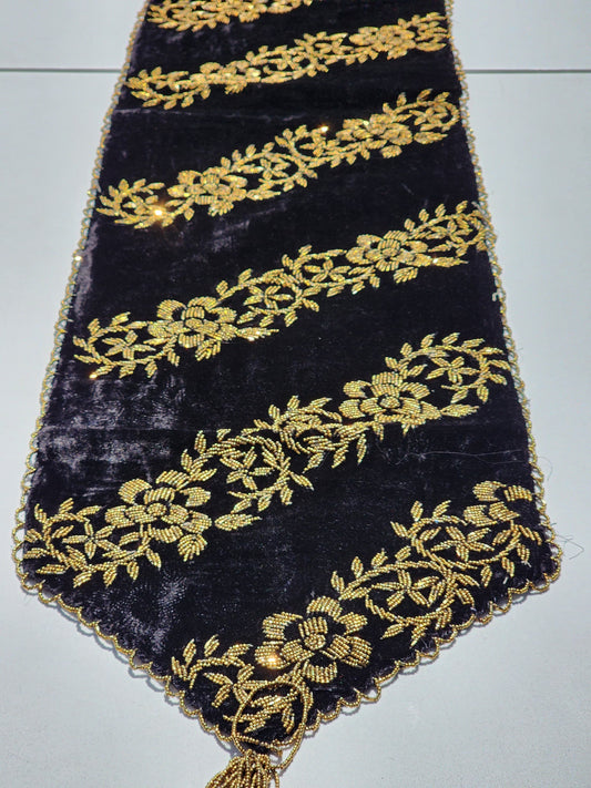 Handmade Table Runner (Black and Gold Diagonal) - Handmade Stories
