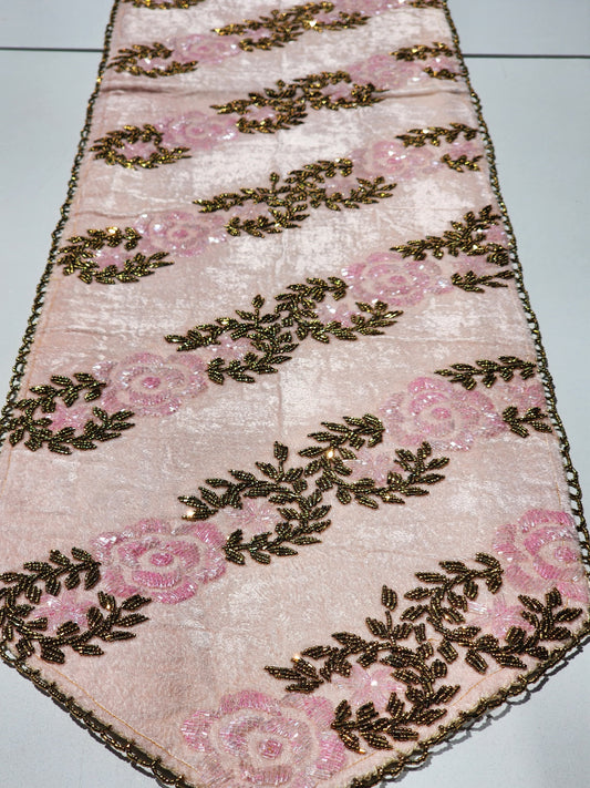 Handmade Beaded Table  Runner (Pink and Gold) - Handmade Stories