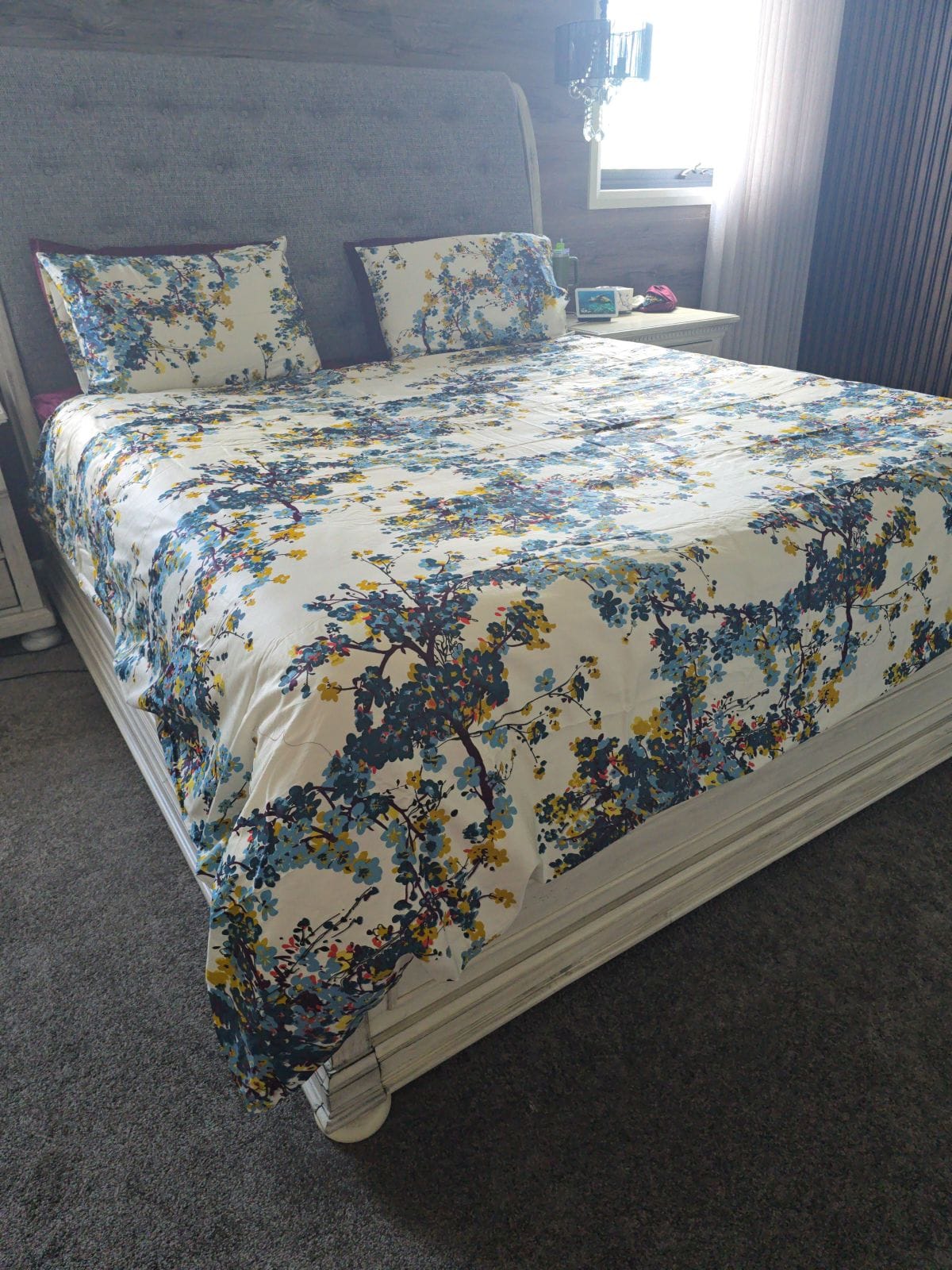 Off White & Peacock Blue Quilt Cover Set