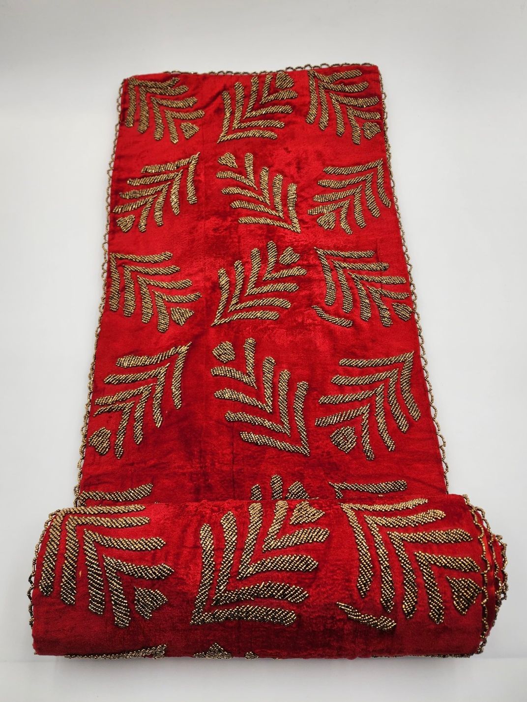 Handmade Beaded Table  Runner-  (Red and Gold) Leaf pattern