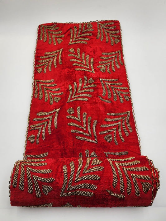 Handmade Beaded Table  Runner-  (Red and Gold) Leaf pattern - Handmade Stories