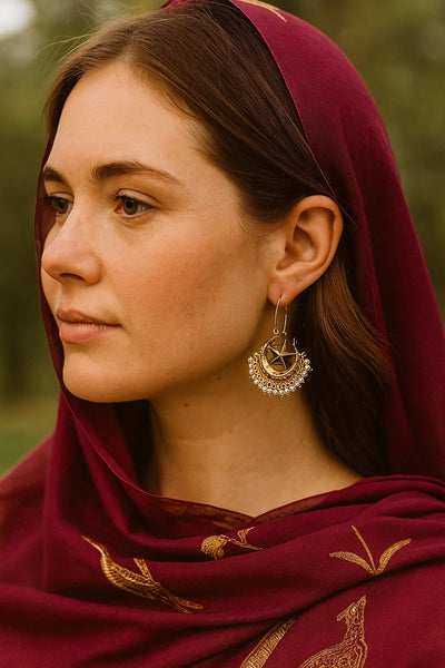 Gold Crescent Star Earrings (chand bali)