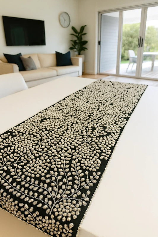 Black and Silver with Pearl Handmade Table Runner Set