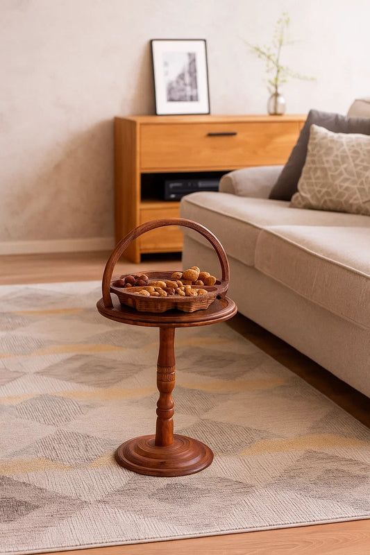 Handcrafted Wooden Side Table with Storage