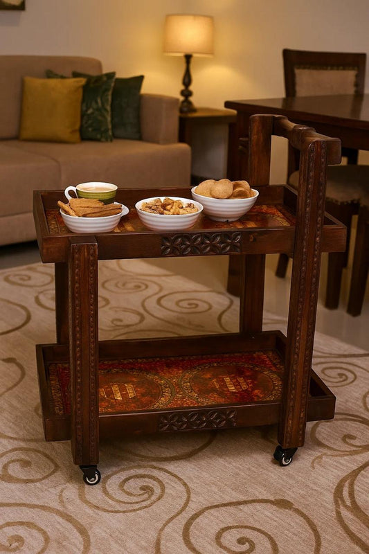Handcrafted Wooden Tea Trolley