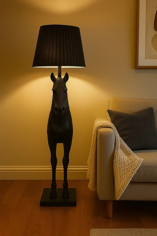 Royal Black Horse Floor Lamp