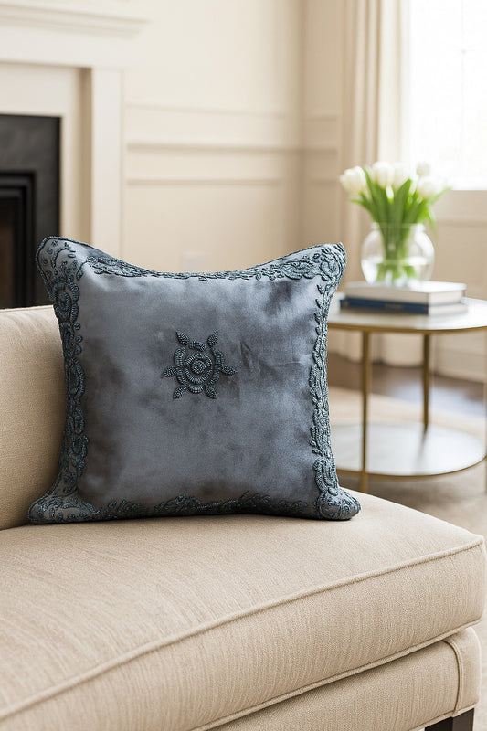 Handmade Velvet Cushion Cover (Grey on Grey)