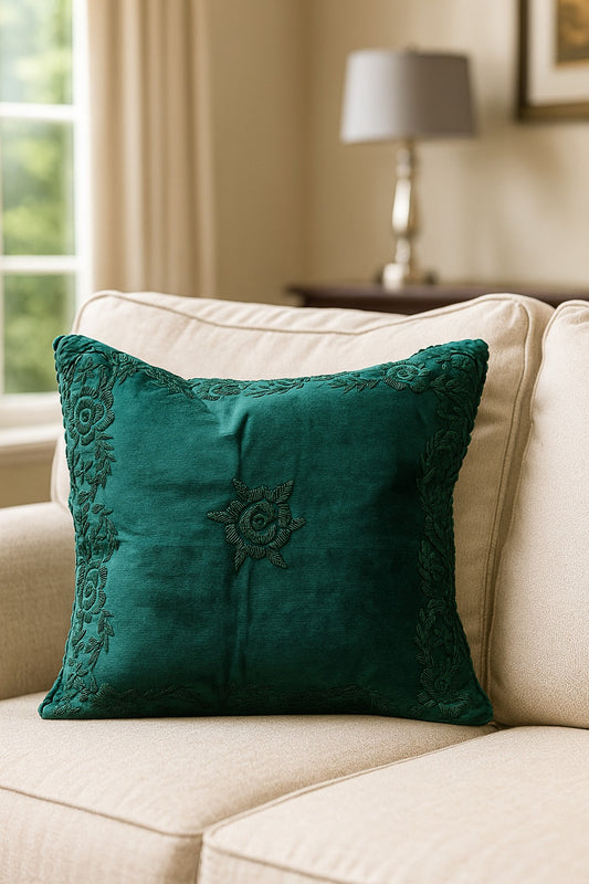 Handmade Velvet Cushion Cover (Green on Green)