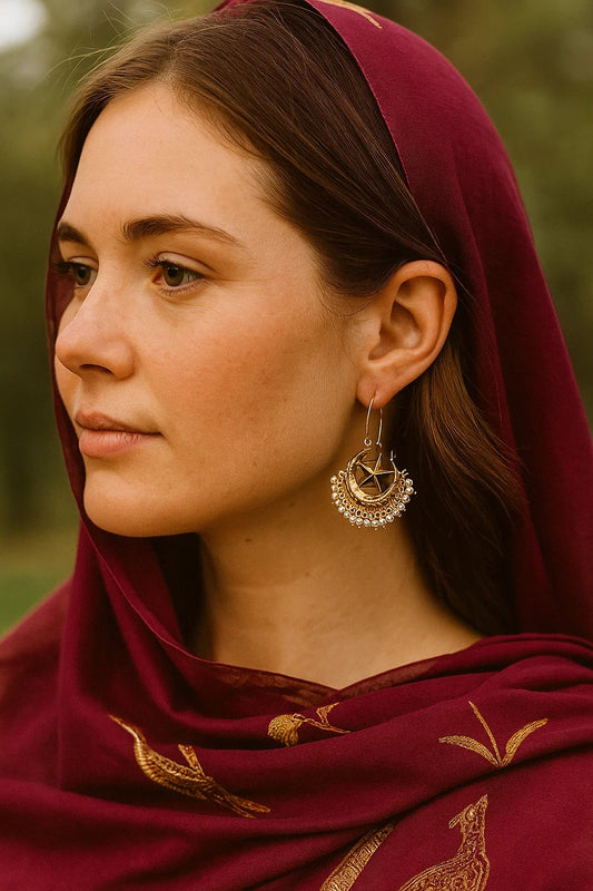 Gold Crescent Star Earrings (chand bali)