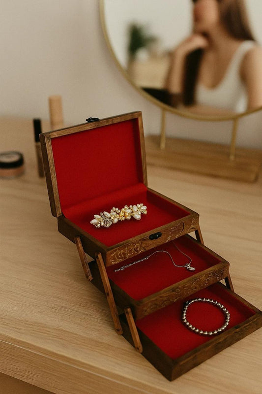 Elegant Wooden Jewelry Organizer (3 Compartment)