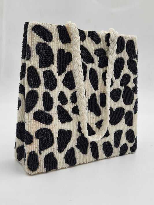 Savanna Chic Black & White Beaded Handbag