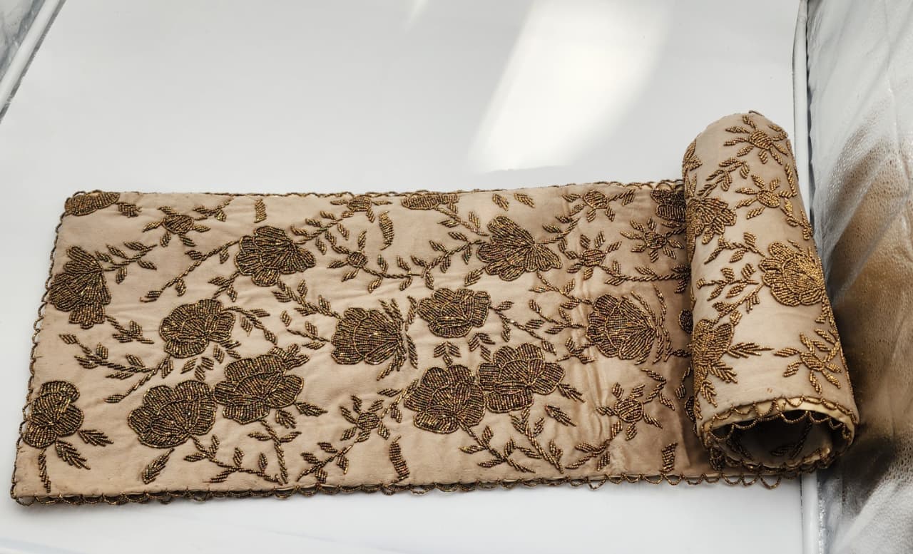 Handmade Beaded Table  Runner (Beige and Gold)