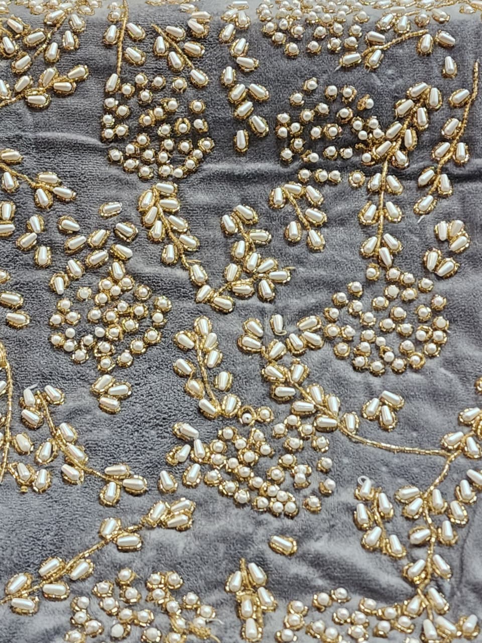 Handmade Beaded Runner - Grey Gold and Pearl