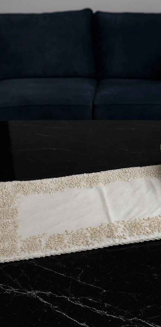 Handmade Table Runner (Off White Silver with Pearl)