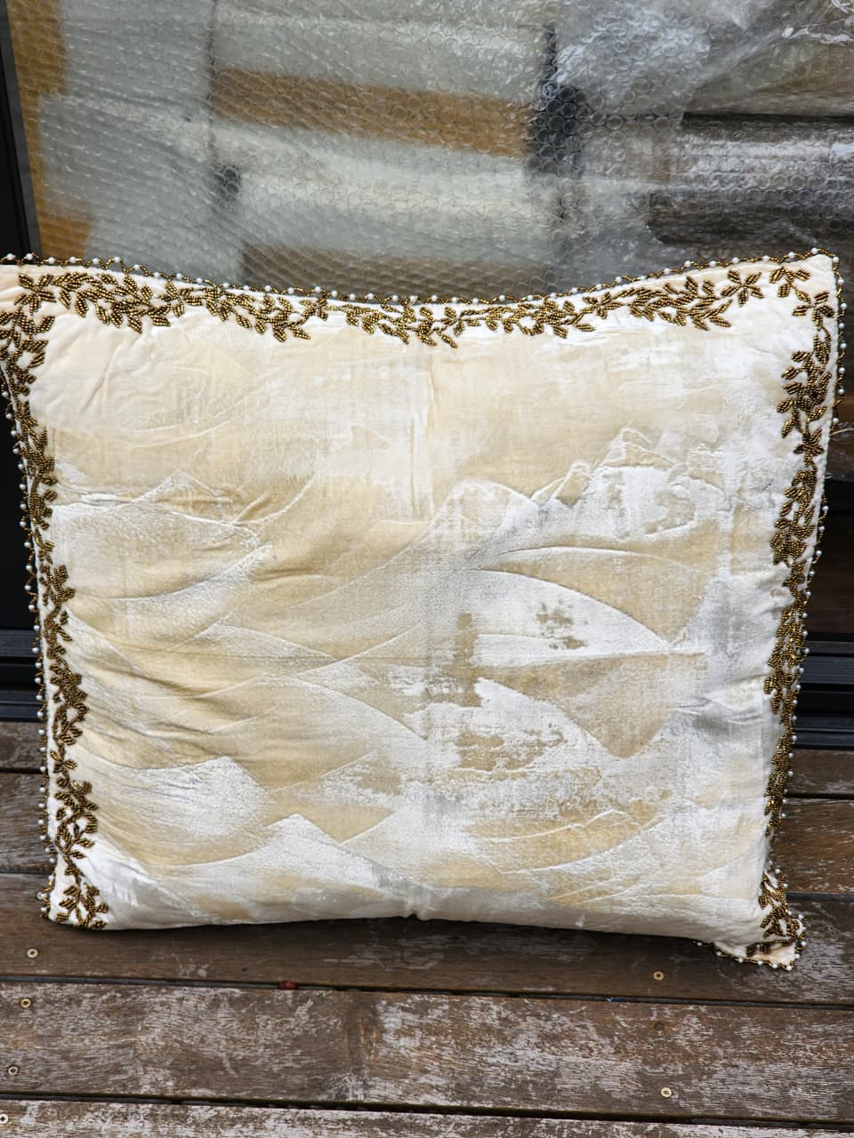 Handmade Velvet Cushion Cover (Careem and Gold)