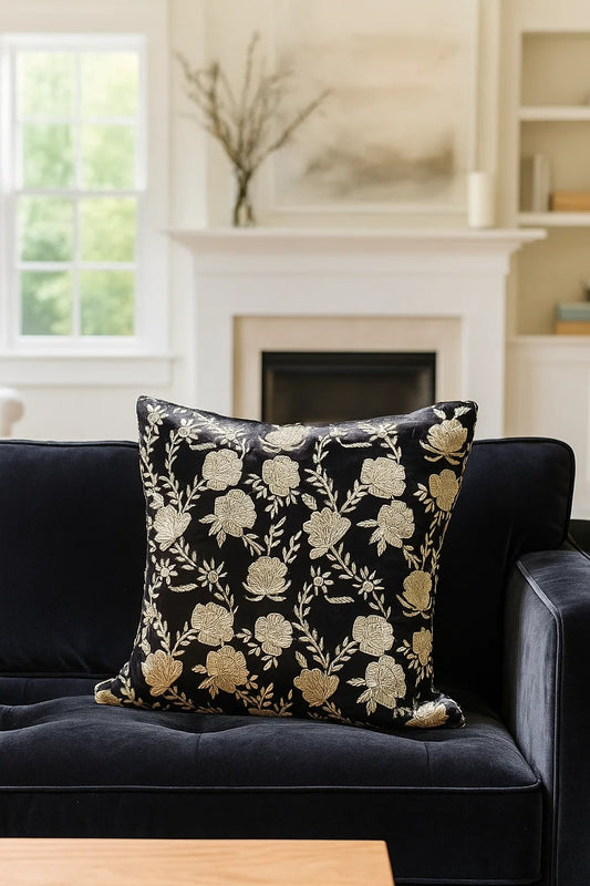 Handmade velvet Cushion Cover (Black and Silver)
