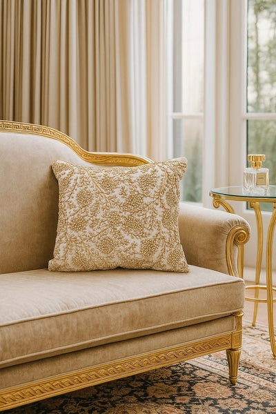 Handmade Velvet Cushion Cover (White Gold and Pearl)