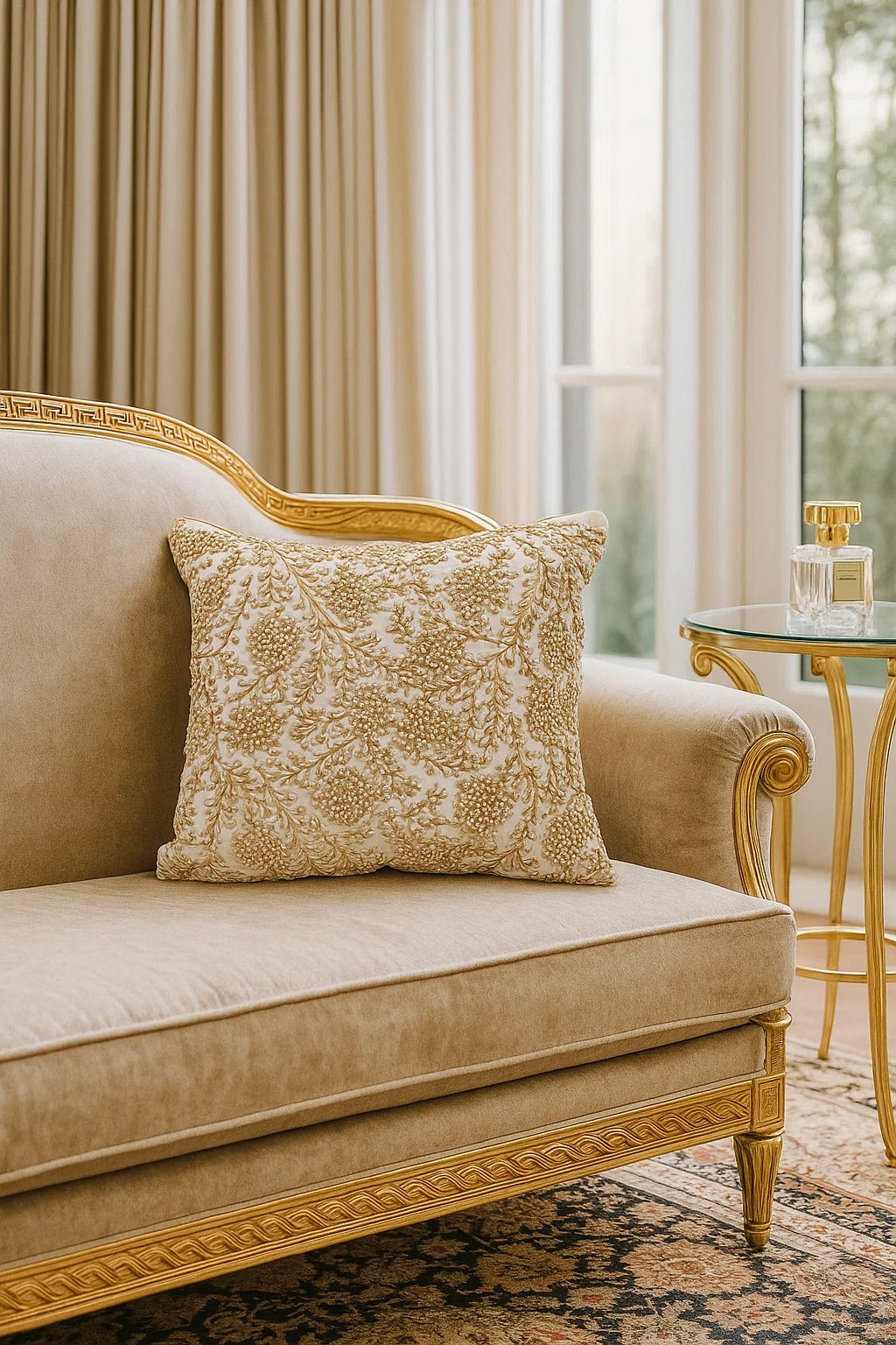 Handmade Velvet Cushion Cover (White Gold and Pearl)