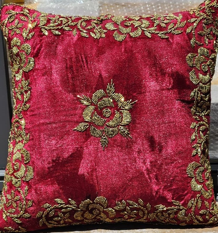 Handmade velvet Cushion Cover (Burgundy and Gold)
