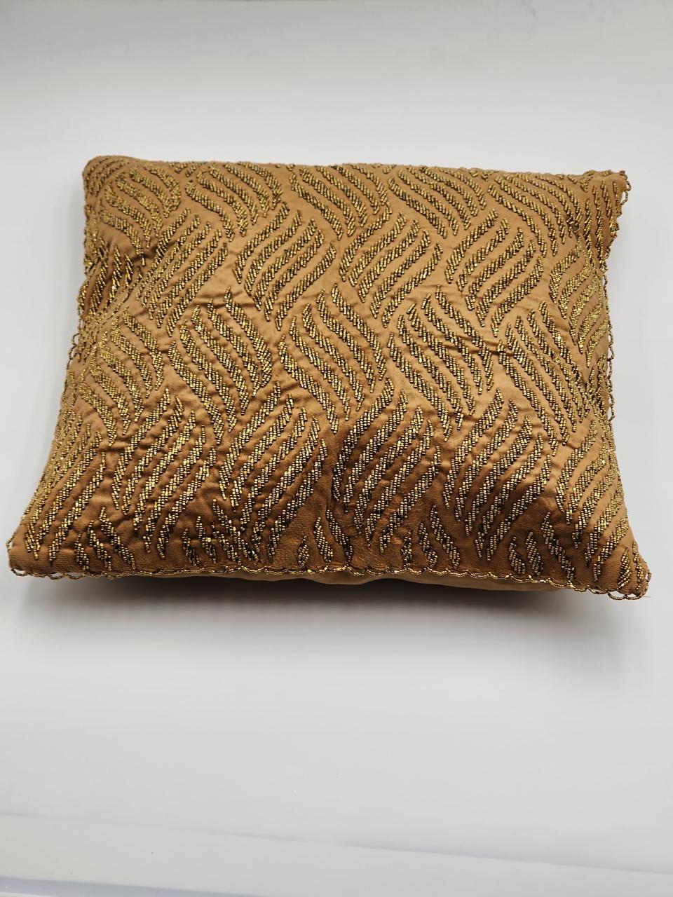 Handmade velvet Cushion Cover (Brown and Gold) - Handmade Stories