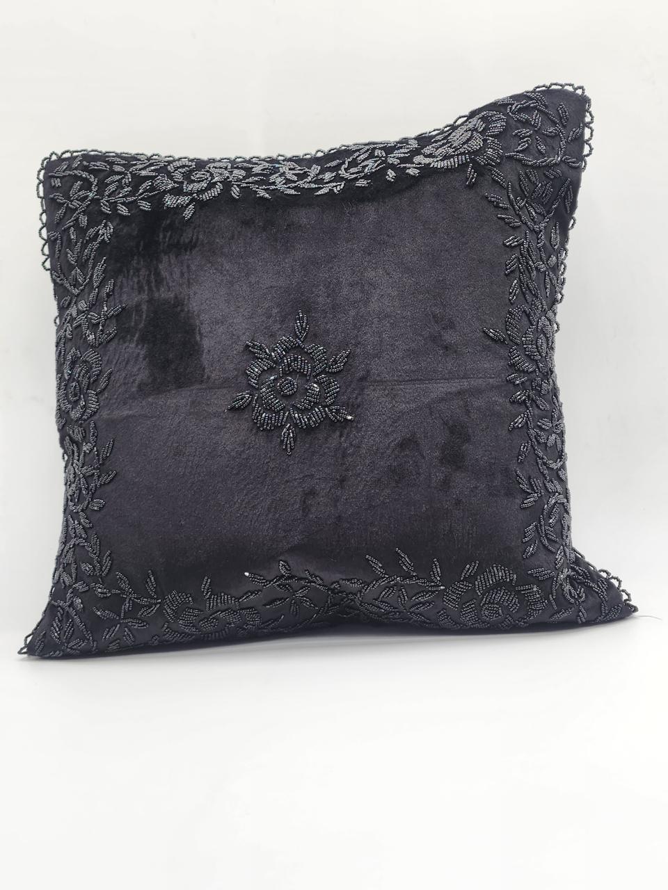 Handmade velvet Cushion Cover (Black on Black)