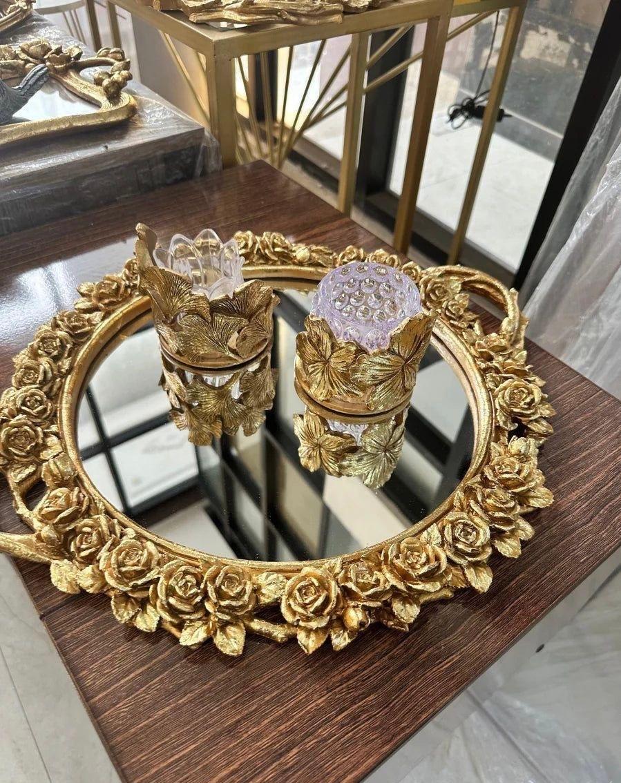 Antique Gold Finish Mirror Tray- Design-2